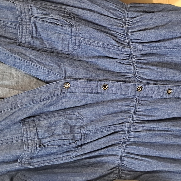 Vintage dots denim mini dress - button up - v neck - 1X - Picture 4 of 7